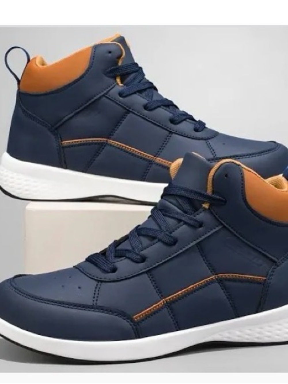 Men's Navy and Tan High-Top Sneakers - Classic Casual